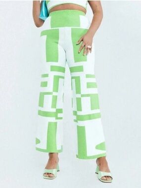 Princess Polly Geometric Green and White Pants